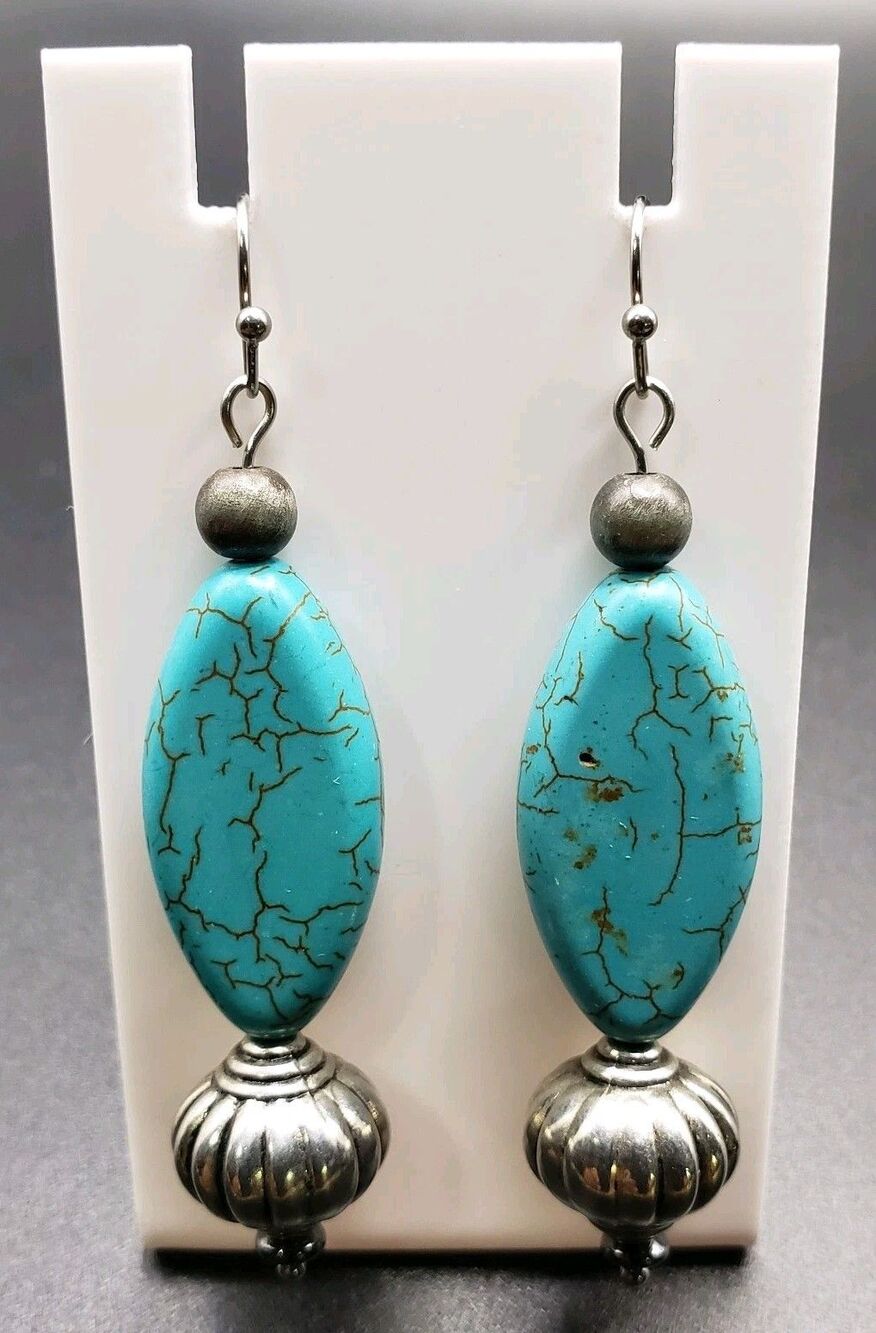 Dangle/Drop/Costume/ Turquoise &  Stainless Steel Beaded Handcrafted Earrings!!!